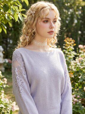 AXES FEMME coquette himekaji lace & mesh sleeve knit sweater